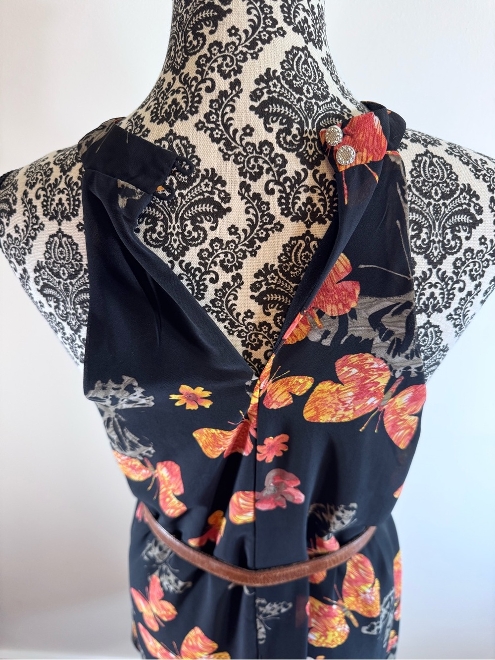 One Clothing Butterfly Black Halter Mini Dress with Pink & Yellow Print size LG - Picture 8 of 10